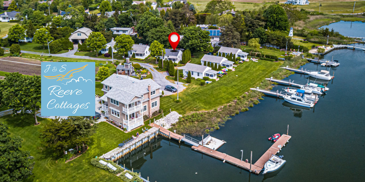 Cozy Waterfront Cottage 4 showing from a bids-eye-view of cottage 4 on our 3 acre property location