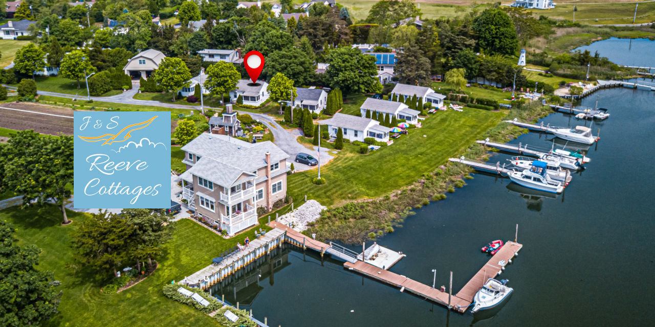 Cozy Waterfront Cottage 5 showing from a bids-eye-view of cottage 5 on our 3 acre property location