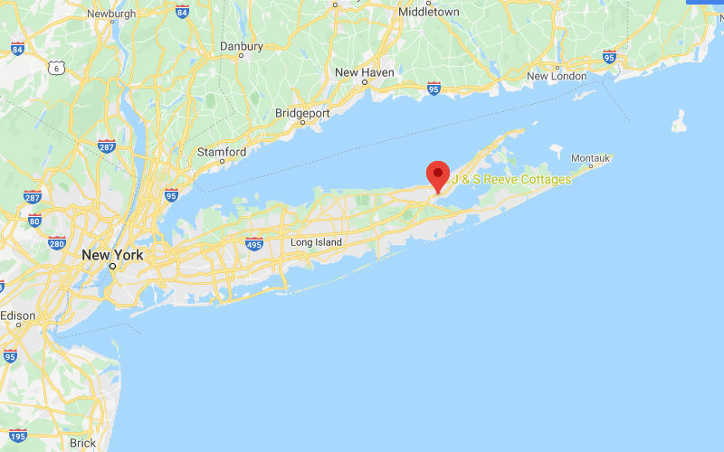 Map image of Long Island showing our location on the Northfork